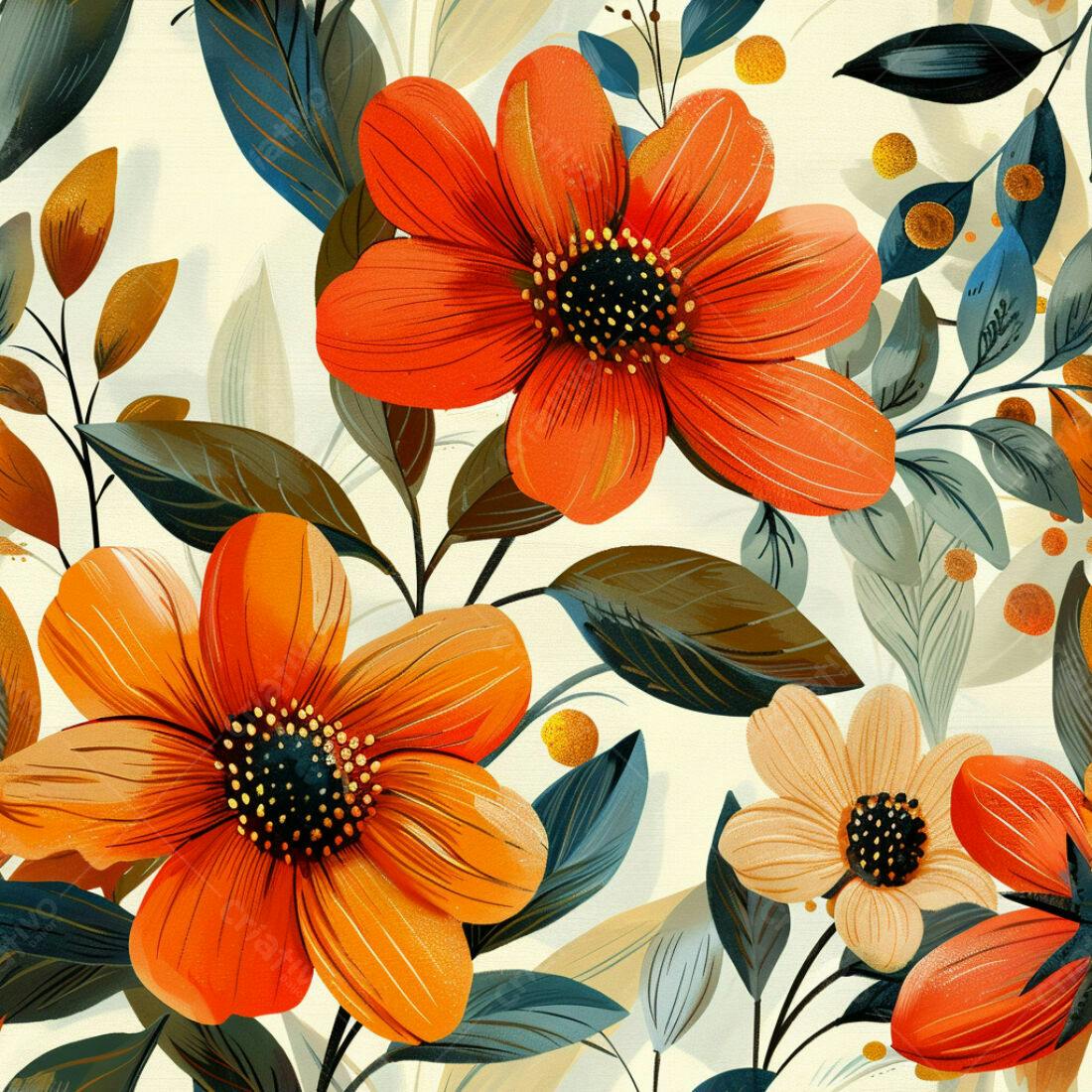 Textura floral laranja e bege para papel de parede