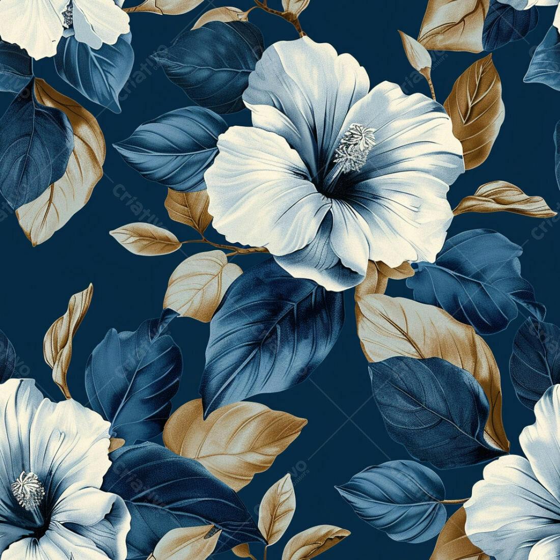 Textura floral hibiscus azul e bege para fundo