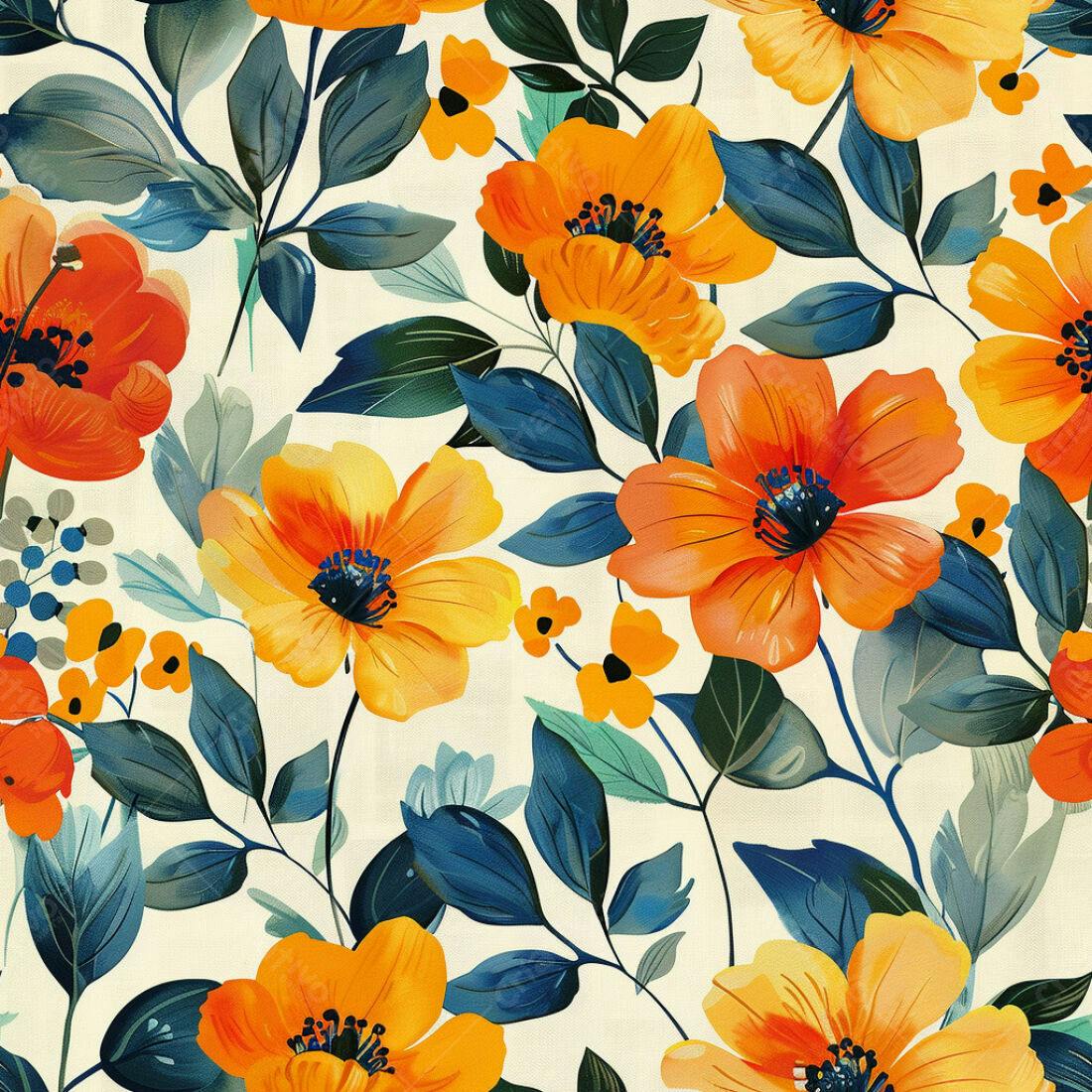 Textura floral laranja e amarela para papel de parede