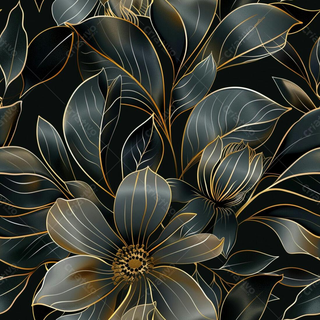 Textura floral luxo preto e dourado para papel de parede