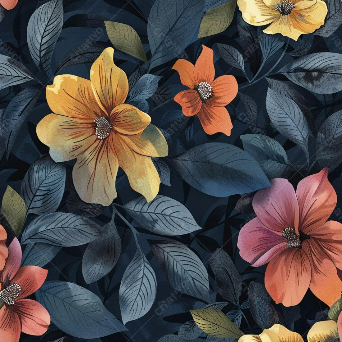 Textura Floral Tropical para Papel de Parede