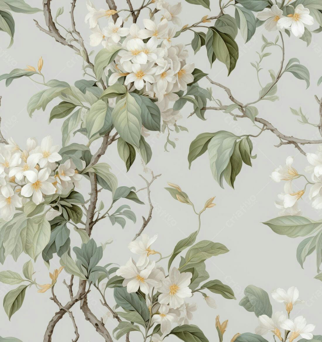Textura Floral Branca e Verde para Papel de Parede