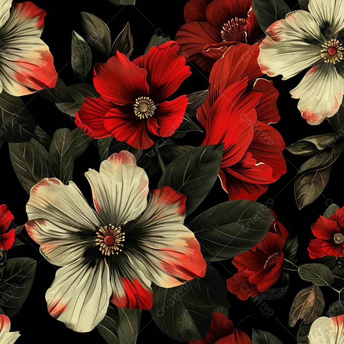 Textura floral vermelha e creme para papel de parede