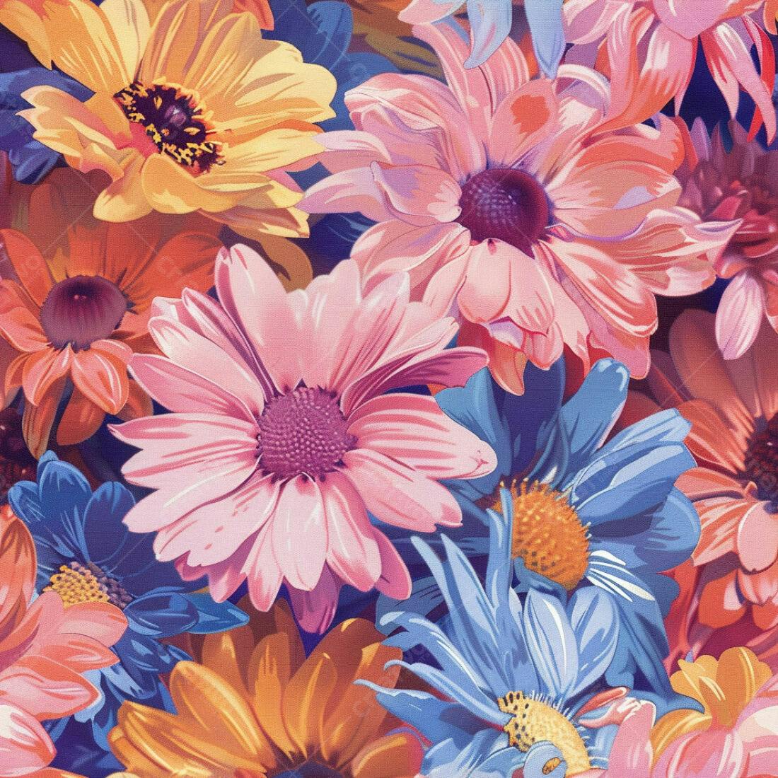Textura Flores Coloridas para Papel de Parede
