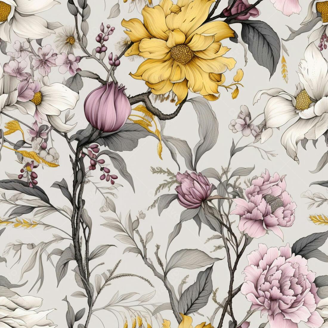 Textura Floral Romântica para Papel de Parede