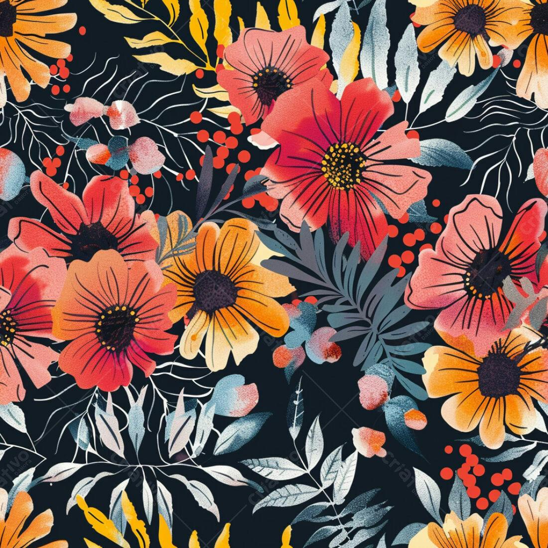 Textura floral vibrante para papel de parede