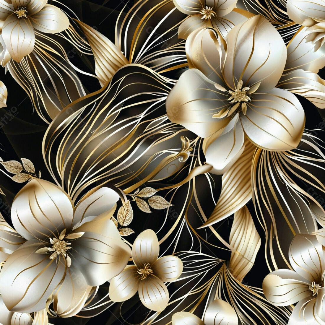 Textura floral dourada e prata para papel de parede
