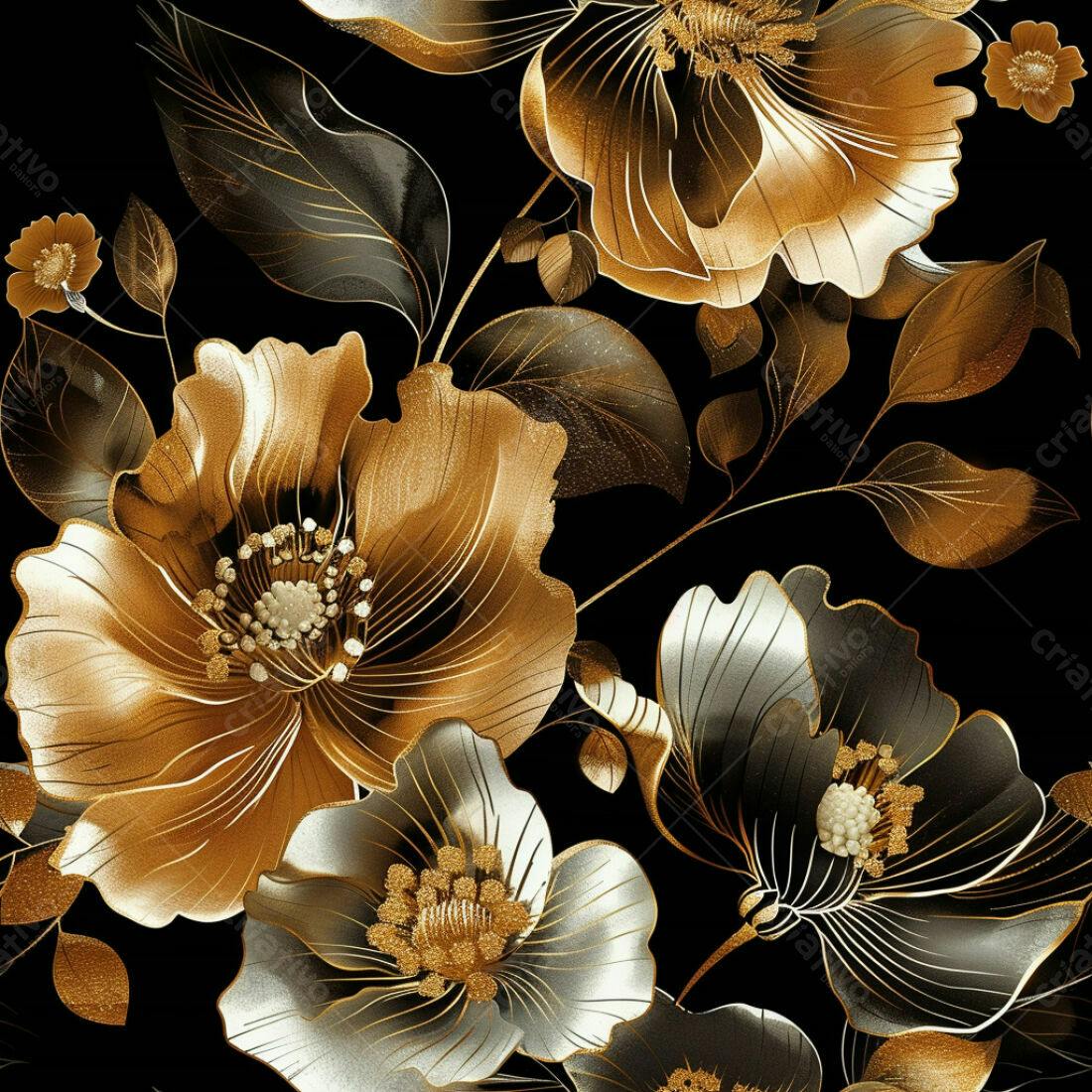 Textura floral dourada e prata para papel de parede