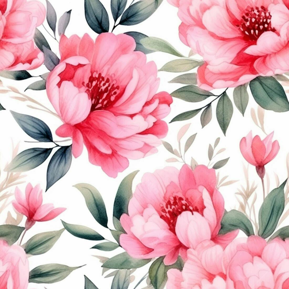 Textura Floral Rosas e Folhas para Papel de Parede
