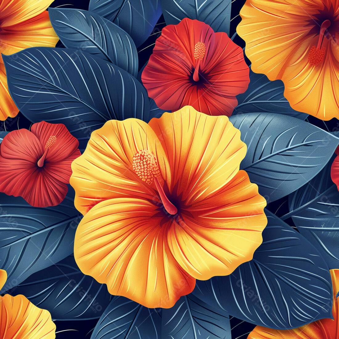 Textura floral hibisco amarelo e vermelho para fundo