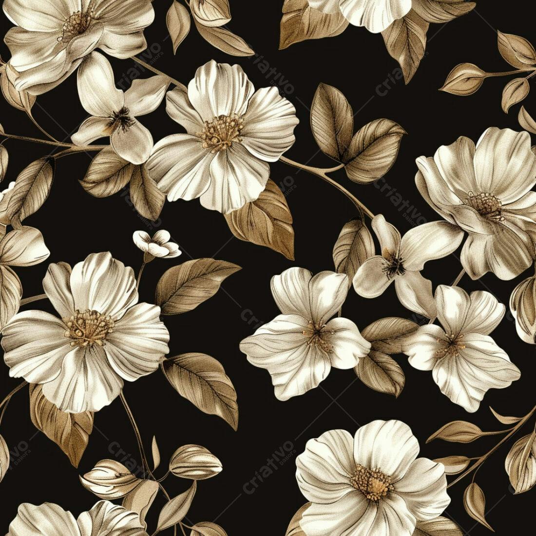 Textura Floral Bege e Marrom para Papel de Parede
