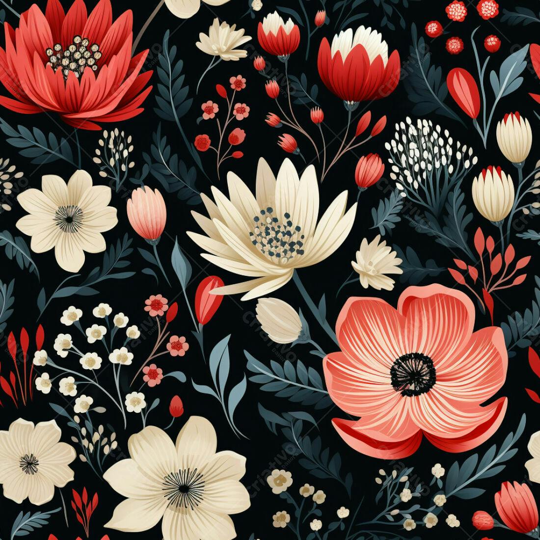 Textura Floral Vermelha e Creme para Fundo