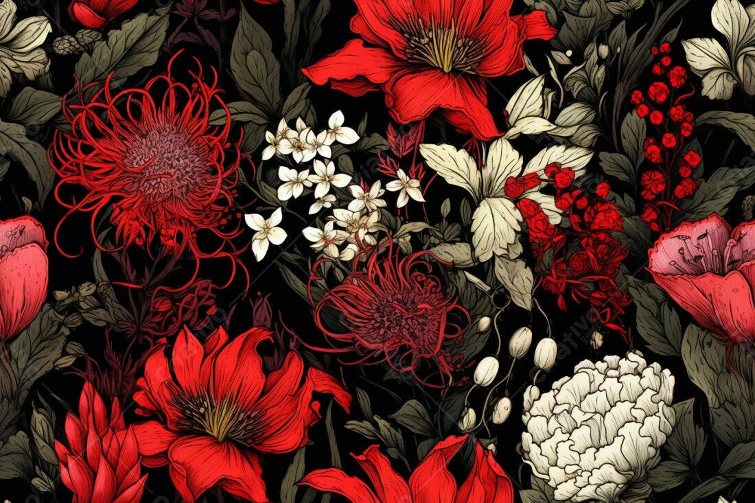 Textura floral vermelha e branca para papel de parede