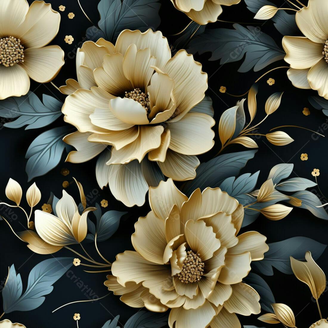 Textura floral dourada e azul para papel de parede