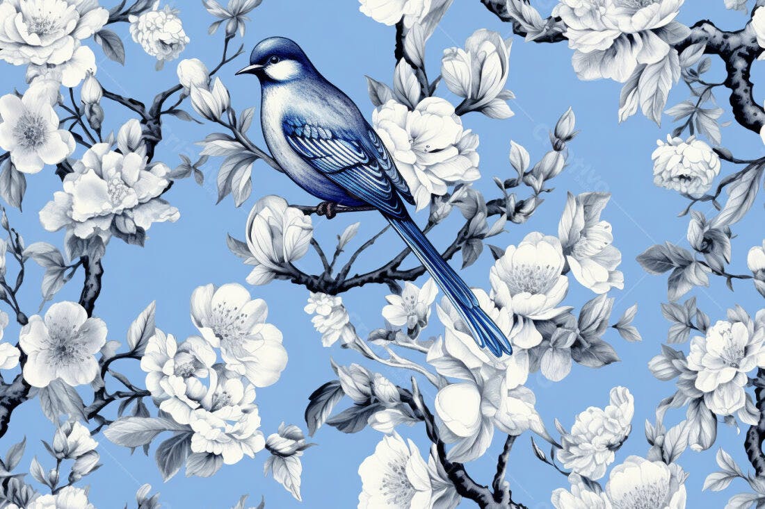 Textura floral pássaro azul para papel de parede