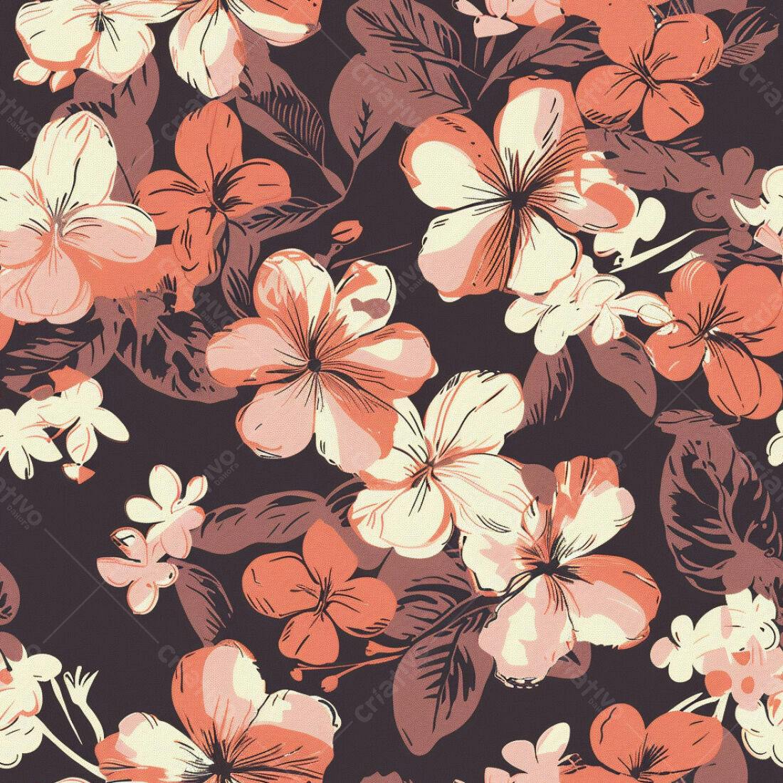 Textura floral coral e bege para papel de parede