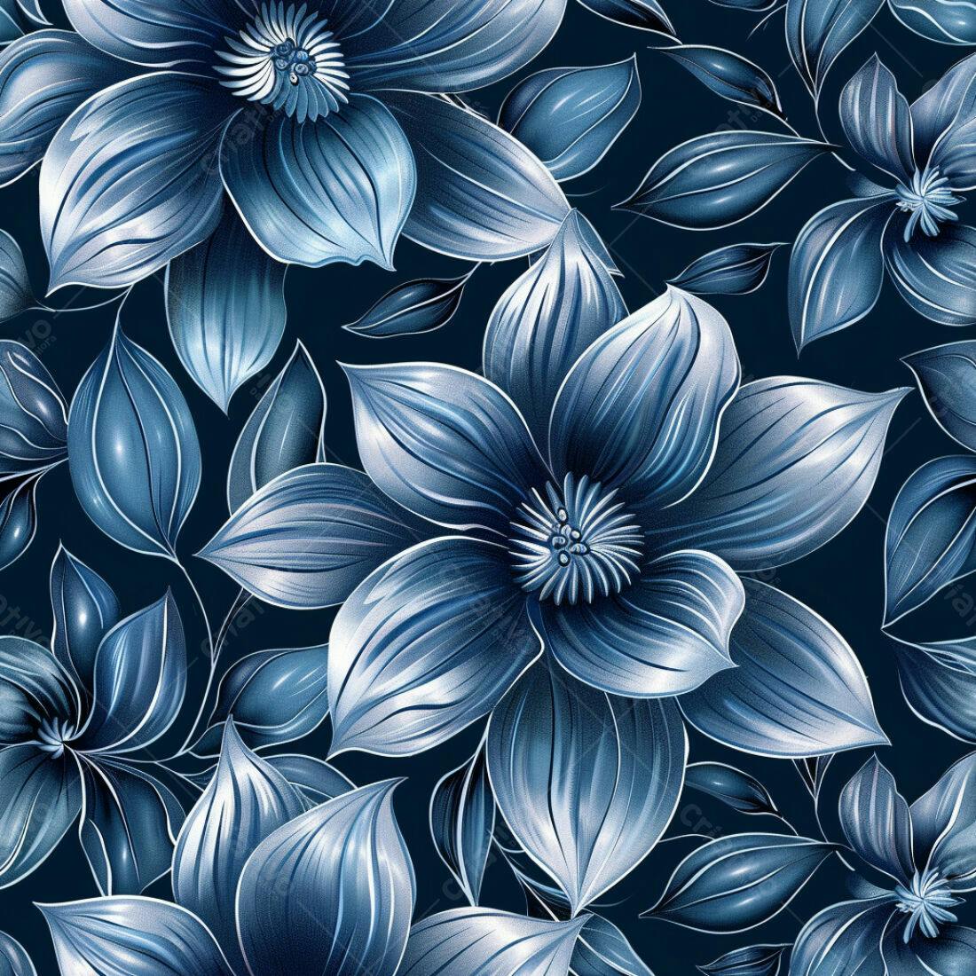 Textura Floral Azul para Papel de Parede