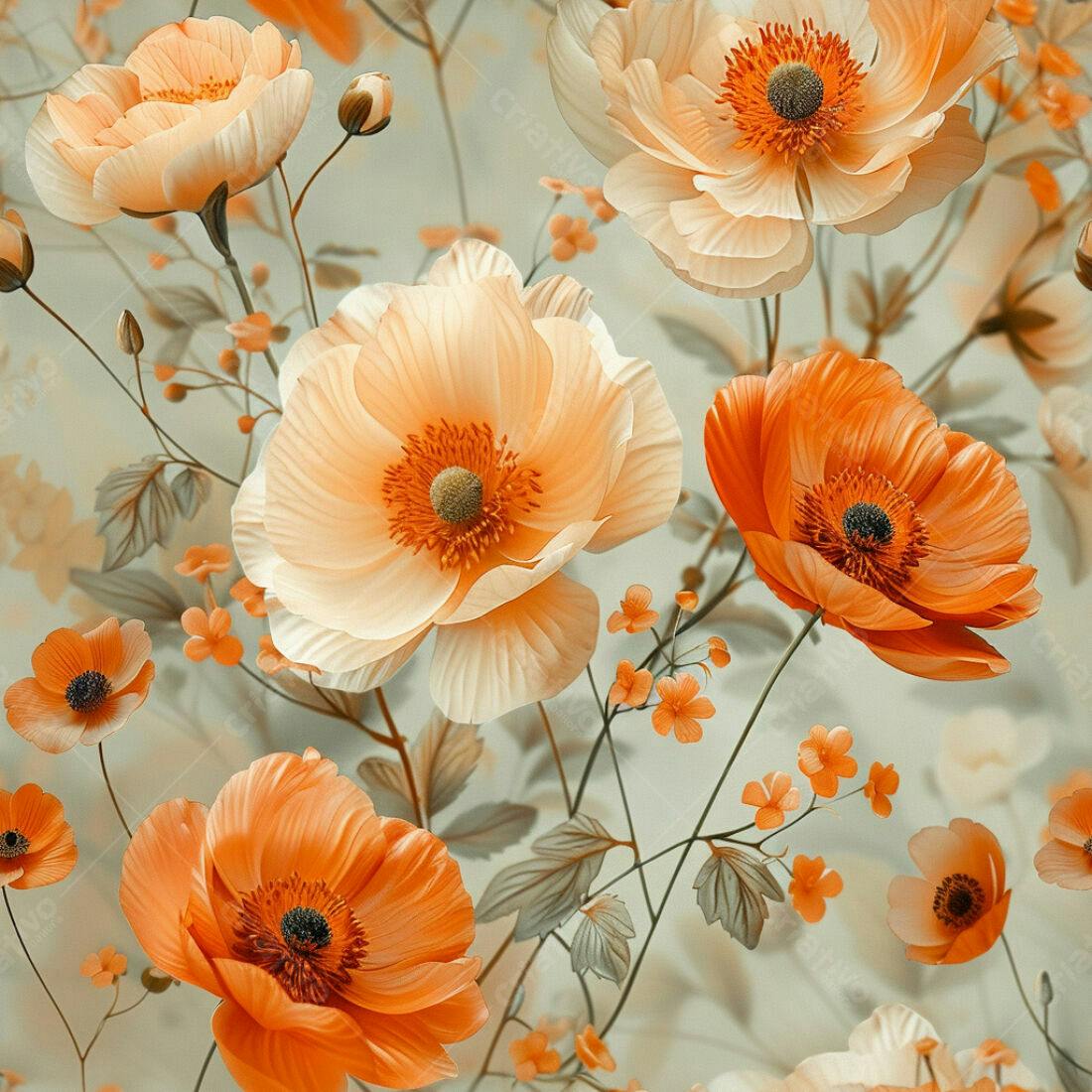 Textura floral laranja e bege para papel de parede