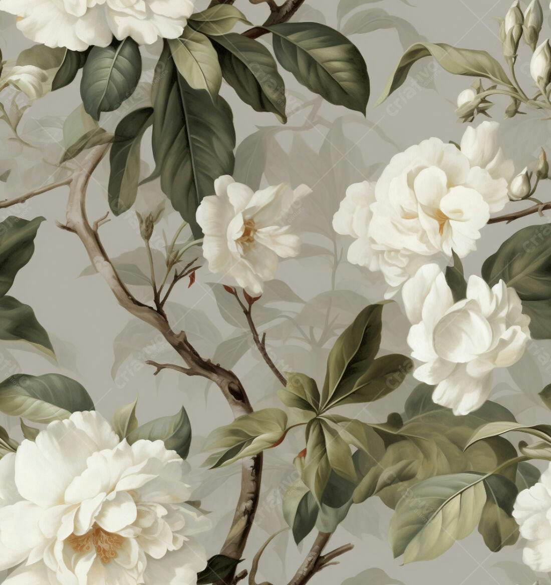 Textura floral branca e verde para papel de parede