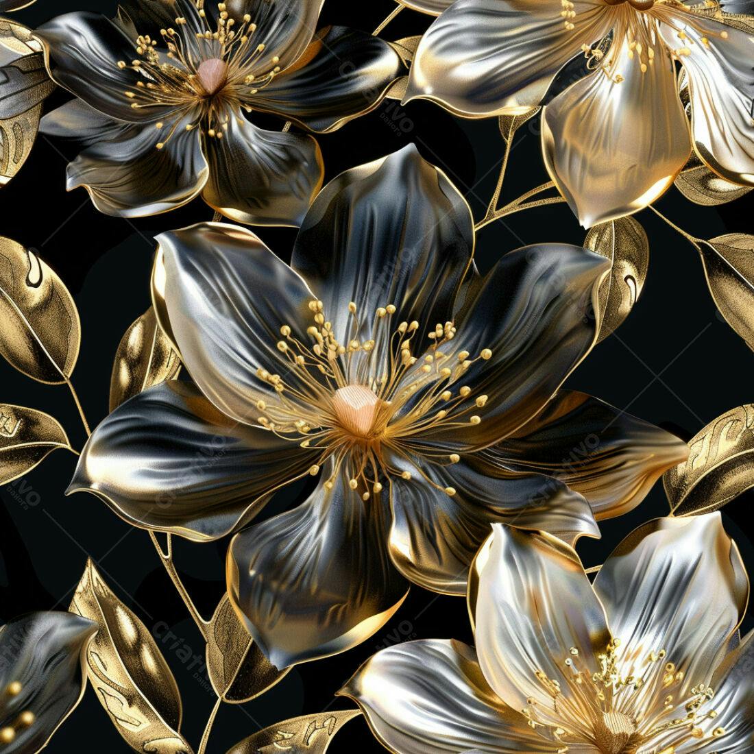 Textura Flores Douradas e Pretas para Fundo