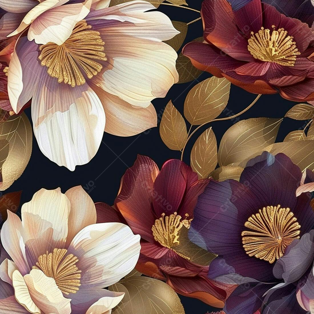 Textura Floral Luxuosa para Papel de Parede