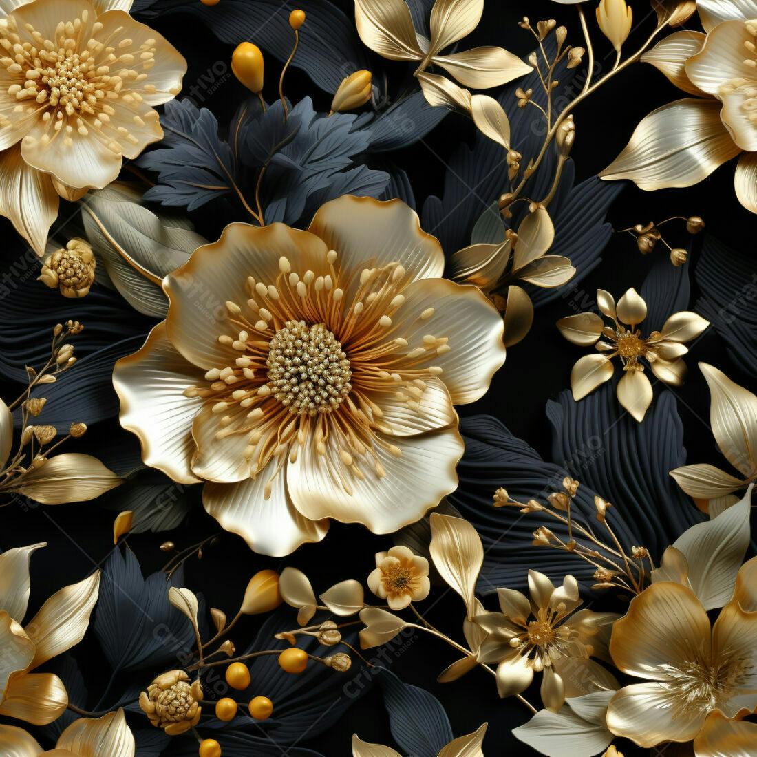Textura Floral Dourada e Preta para Fundo
