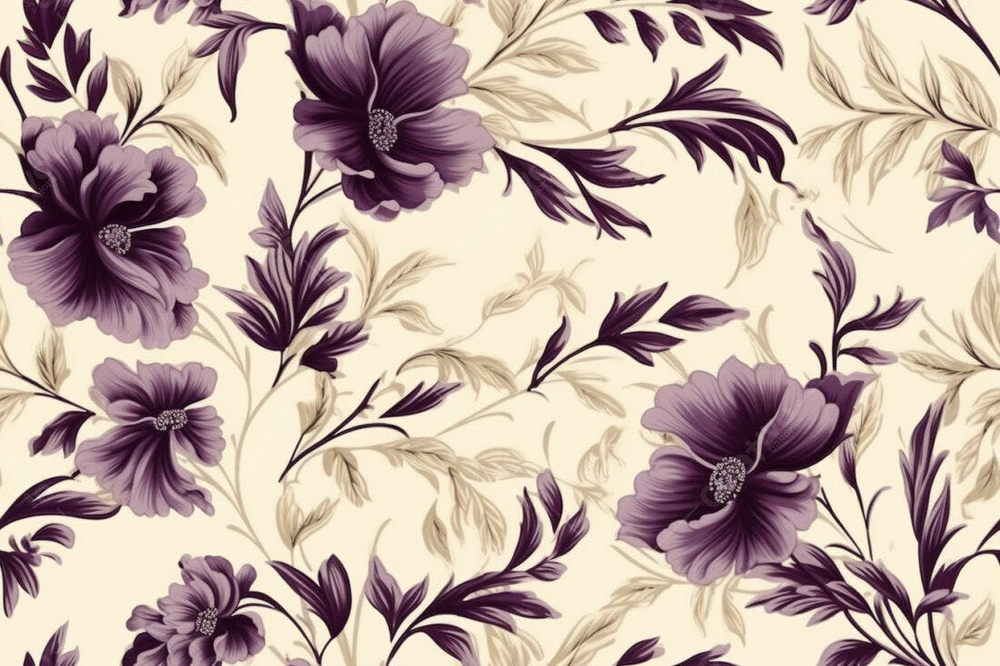 Textura floral roxa e bege para papel de parede