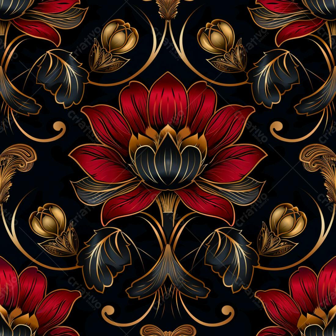 Textura Floral Luxuosa Vermelha e Dourada para Fundo