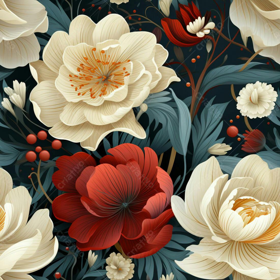 Textura floral vermelha e creme para fundo