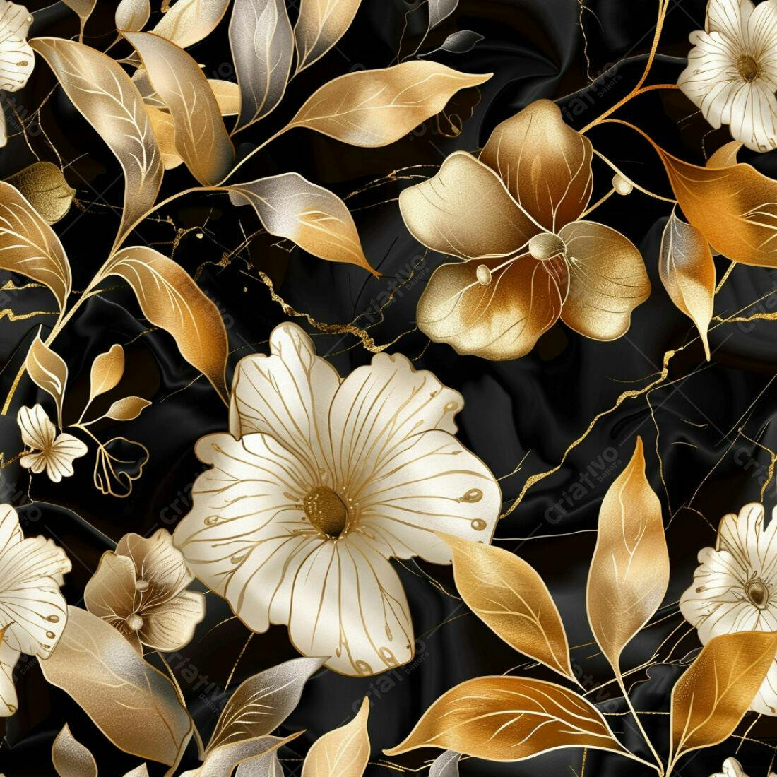 Textura Floral Dourada e Branca para Fundo