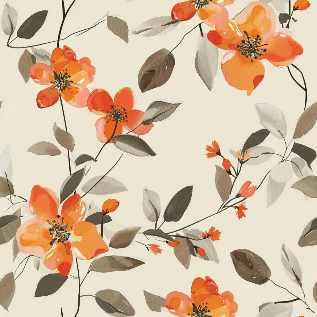 Textura floral laranja e bege para papel de parede