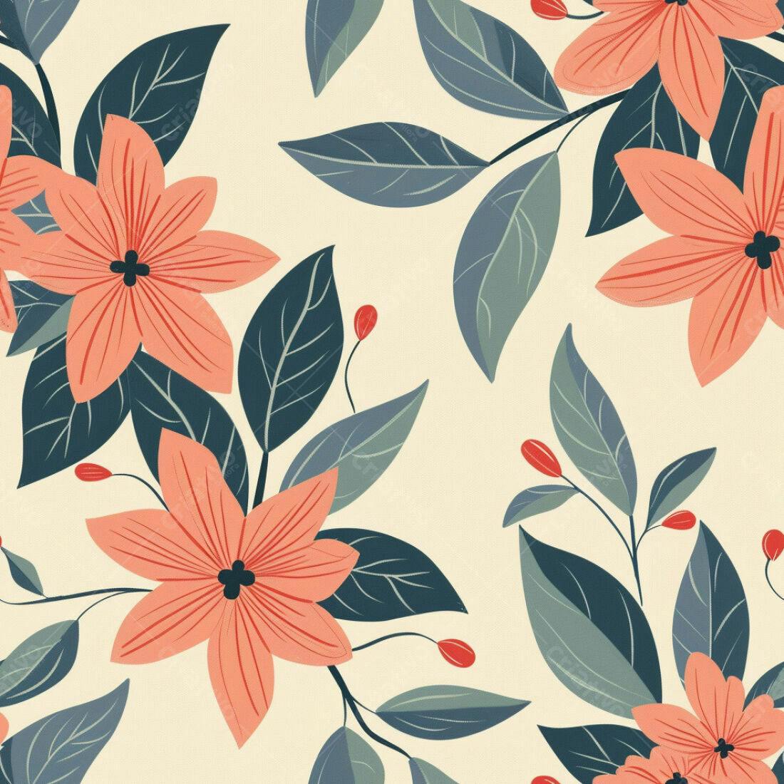 Textura floral pêssego e verde para fundo