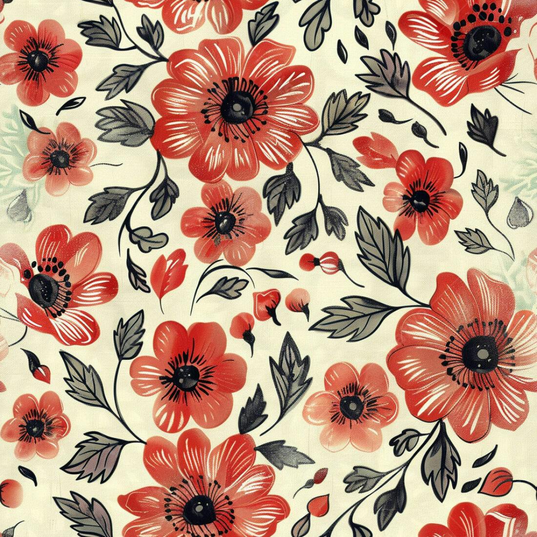 Textura floral vermelho e creme para papel de parede