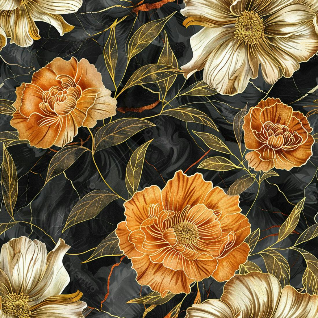 Textura Floral Dourada e Bege para Papel de Parede