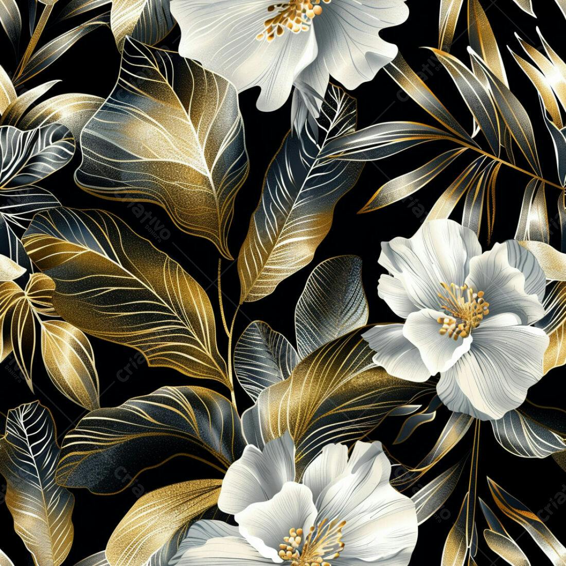 Textura Floral Dourada e Prata para Papel de Parede