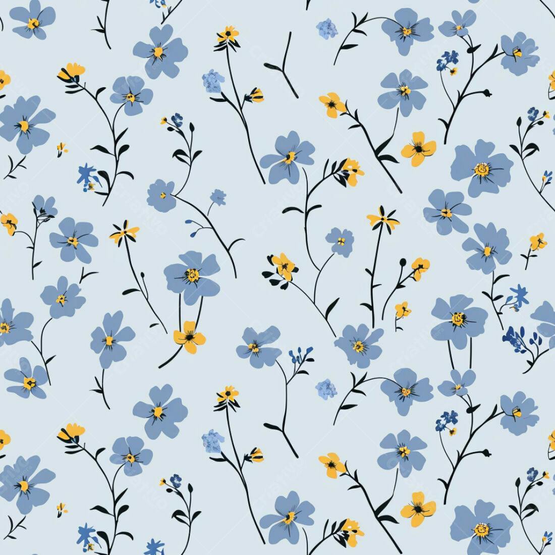 Textura floral azul e amarela para papel de parede