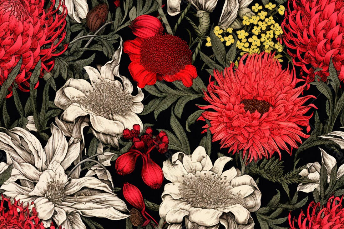 Textura Floral Vermelha e Branca para Fundo