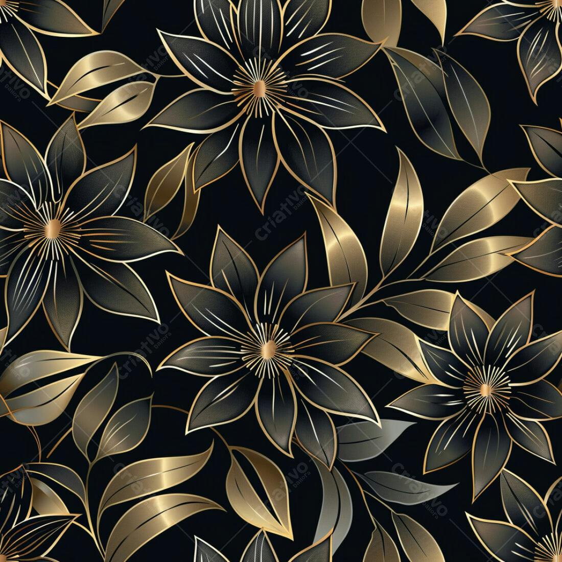 Textura floral dourada e preta para papel de parede
