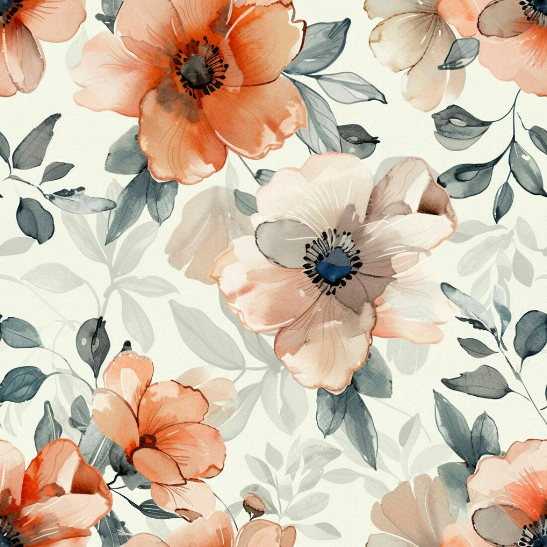 Textura floral aquarela pêssego e cinza para papel de parede