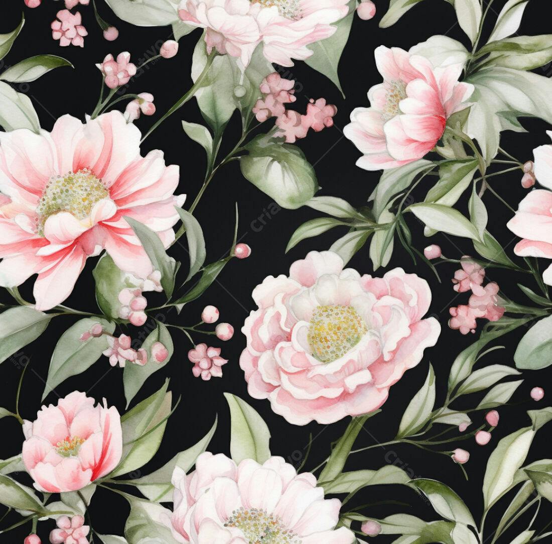 Textura Floral Romântica Rosa e Bege para Papel de Parede