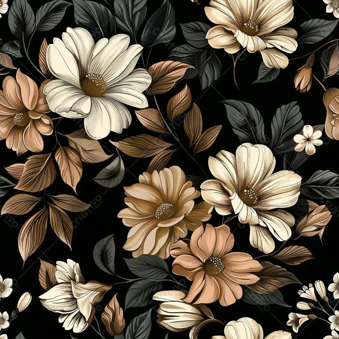 Textura floral marrom e bege para papel de parede