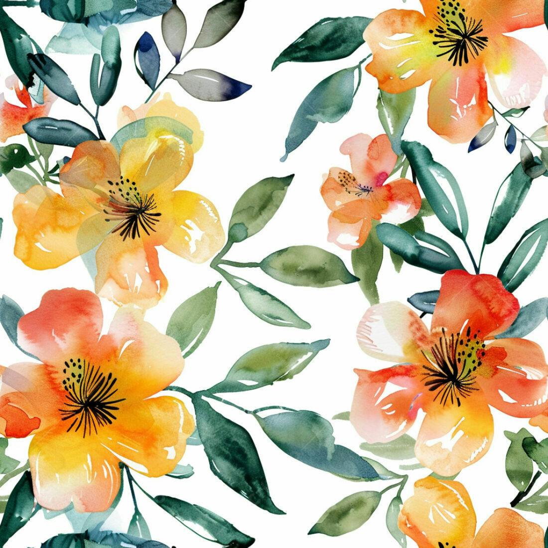 Textura floral aquarela laranja e amarela para papel de parede