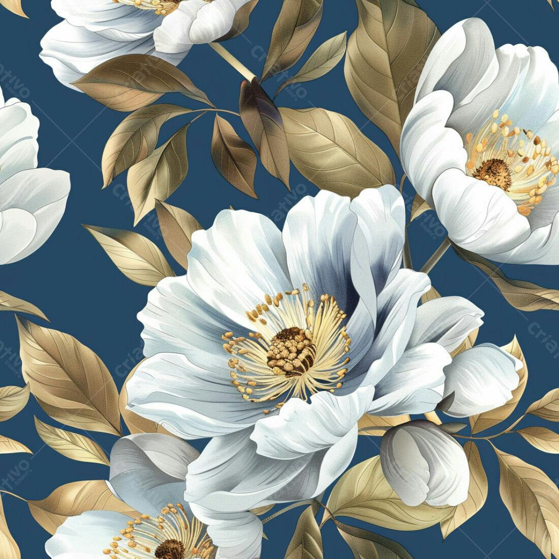 Textura Floral Azul e Bege para Papel de Parede