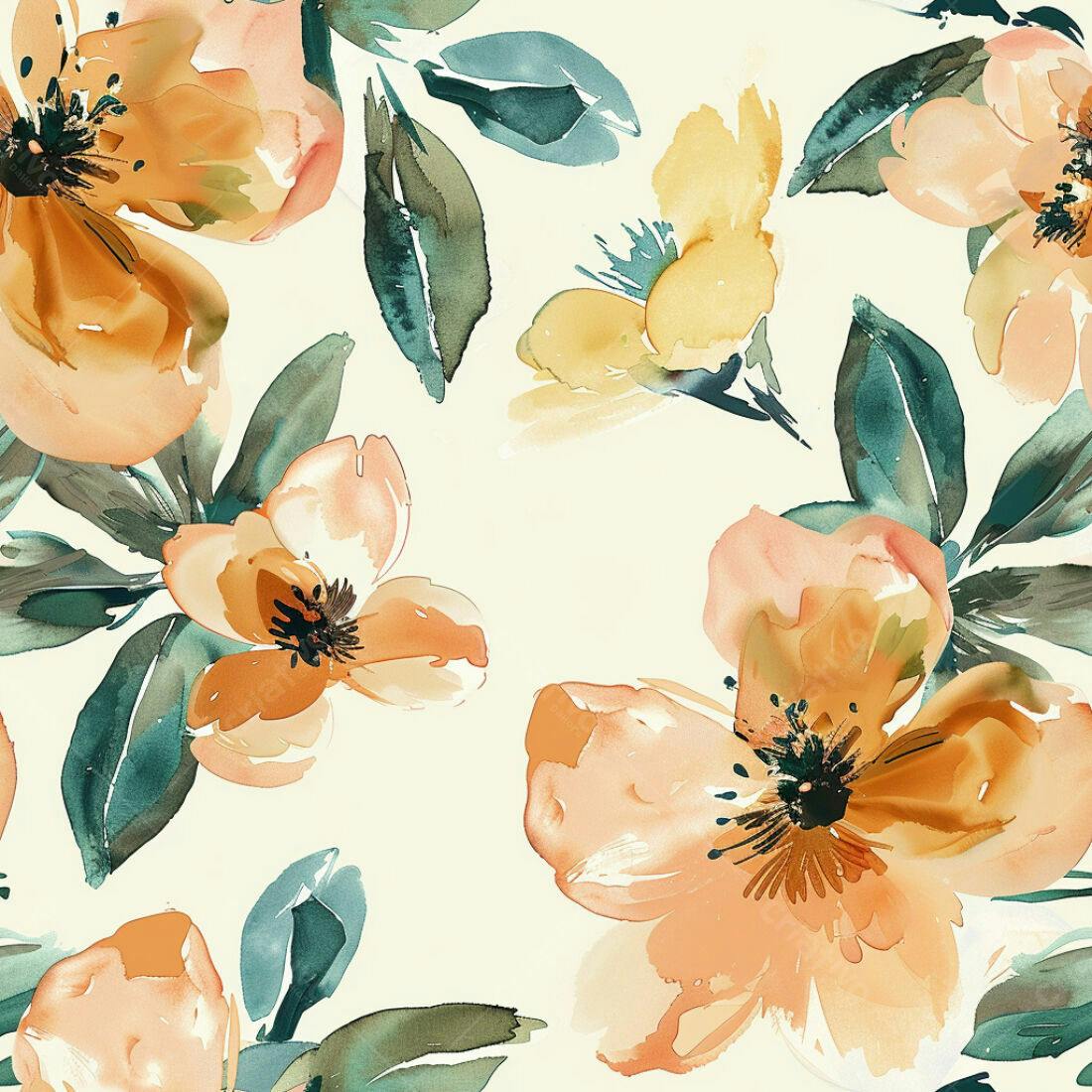 Textura floral aquarela pêssego para papel de parede