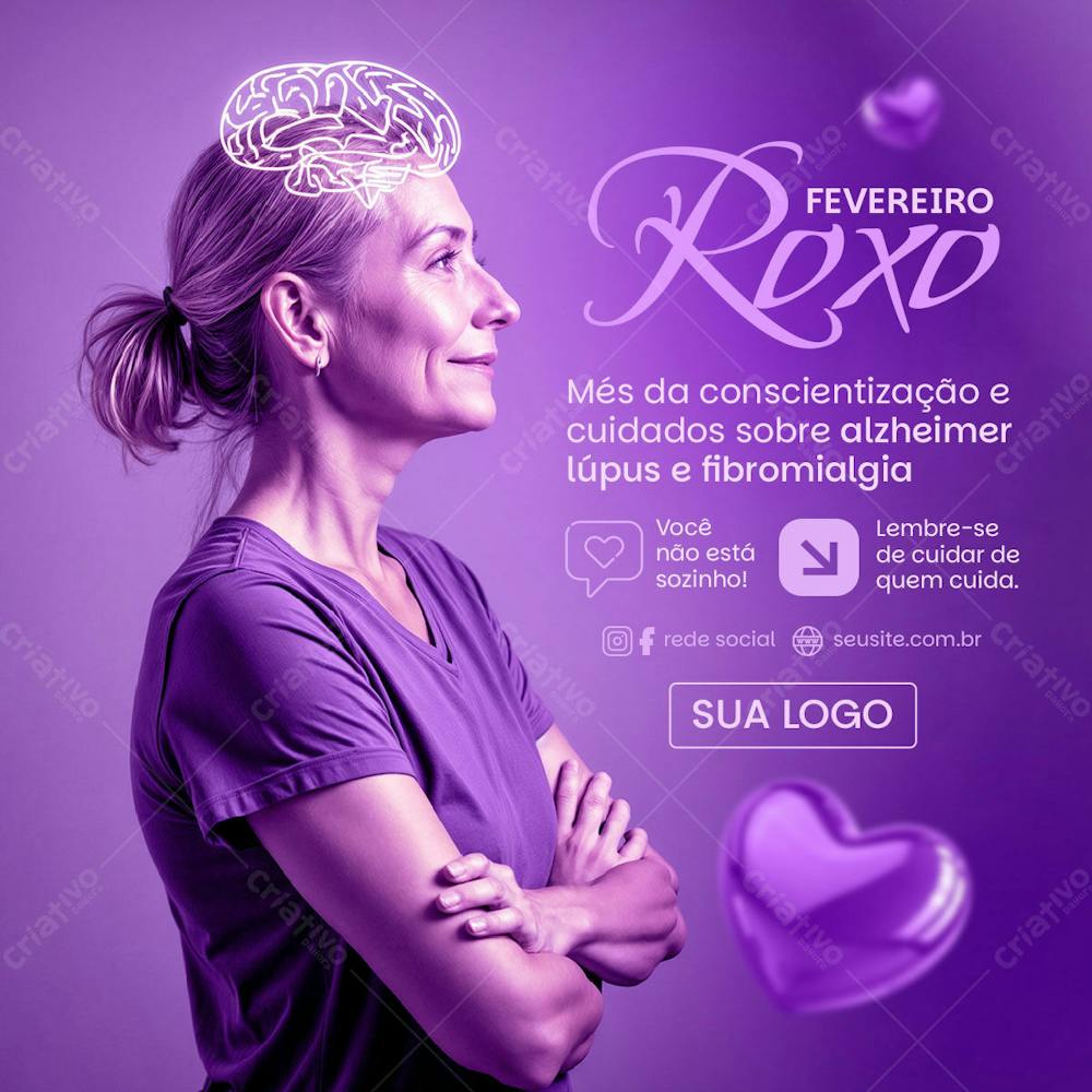 Feed Social Psd Fevereiro Roxo Més Da Conscientização E Cuidados Sobre Alzheimer Lúpus E Fibromialgia