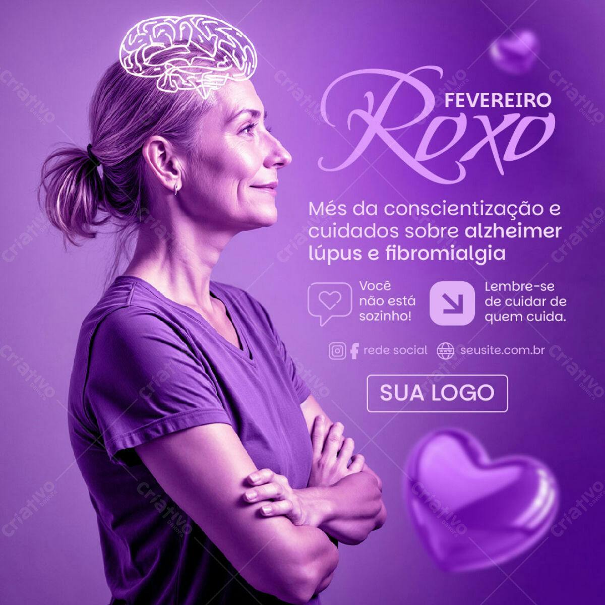 Post para Fevereiro Roxo PSD Editável
