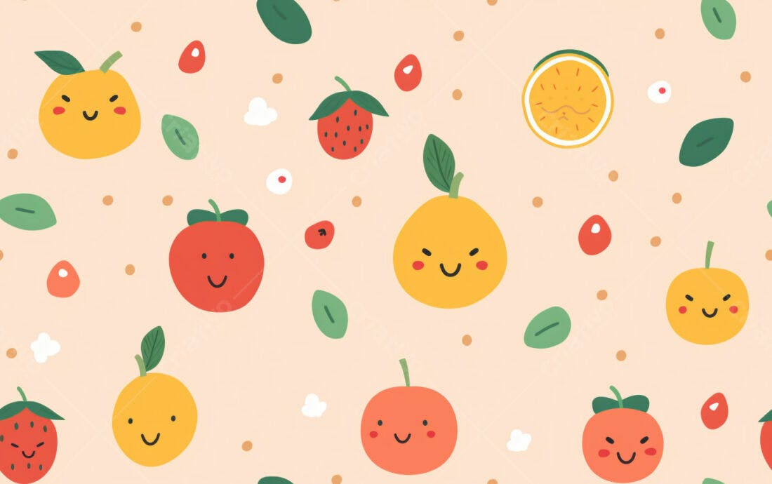 Textura Frutas Kawaii para Fundo