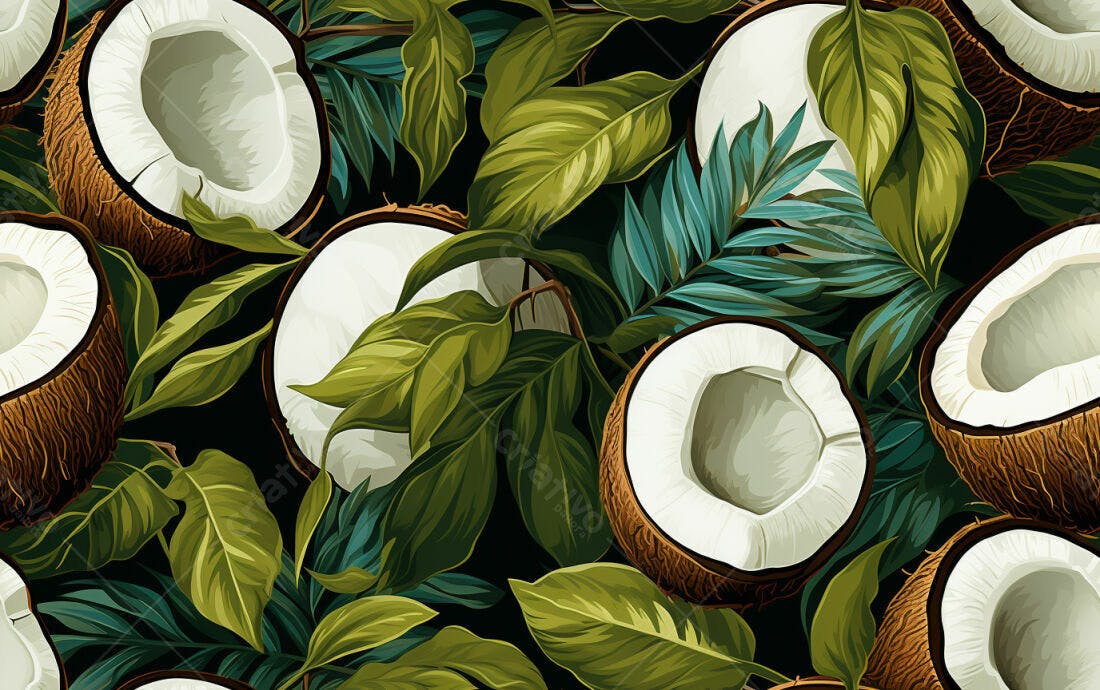 Textura Coco e Folhas Tropicais para Fundo