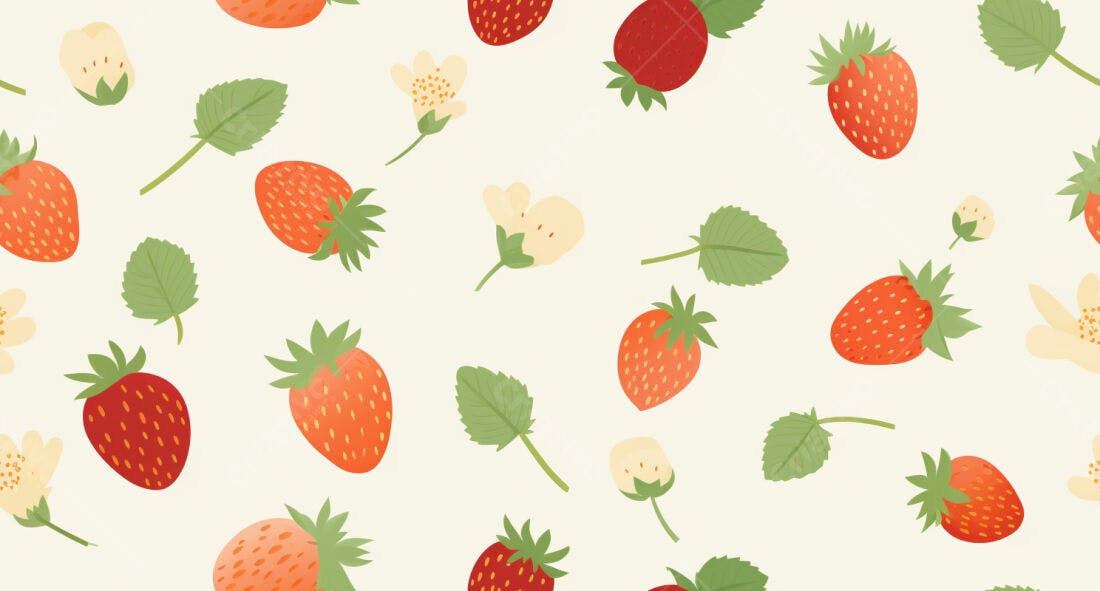Textura Morangos e Flores para Papel de Parede