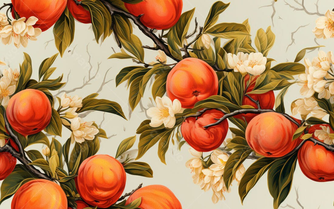 Textura pêssegos e flores para papel de parede